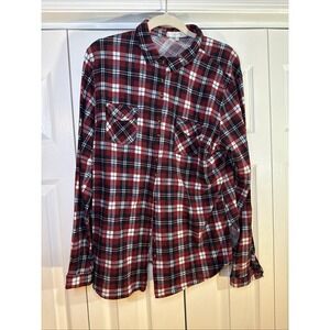 Eden & Olivia Women's size XL Flannel Long Sleeve Shirt Burgundy And Navy Plaid